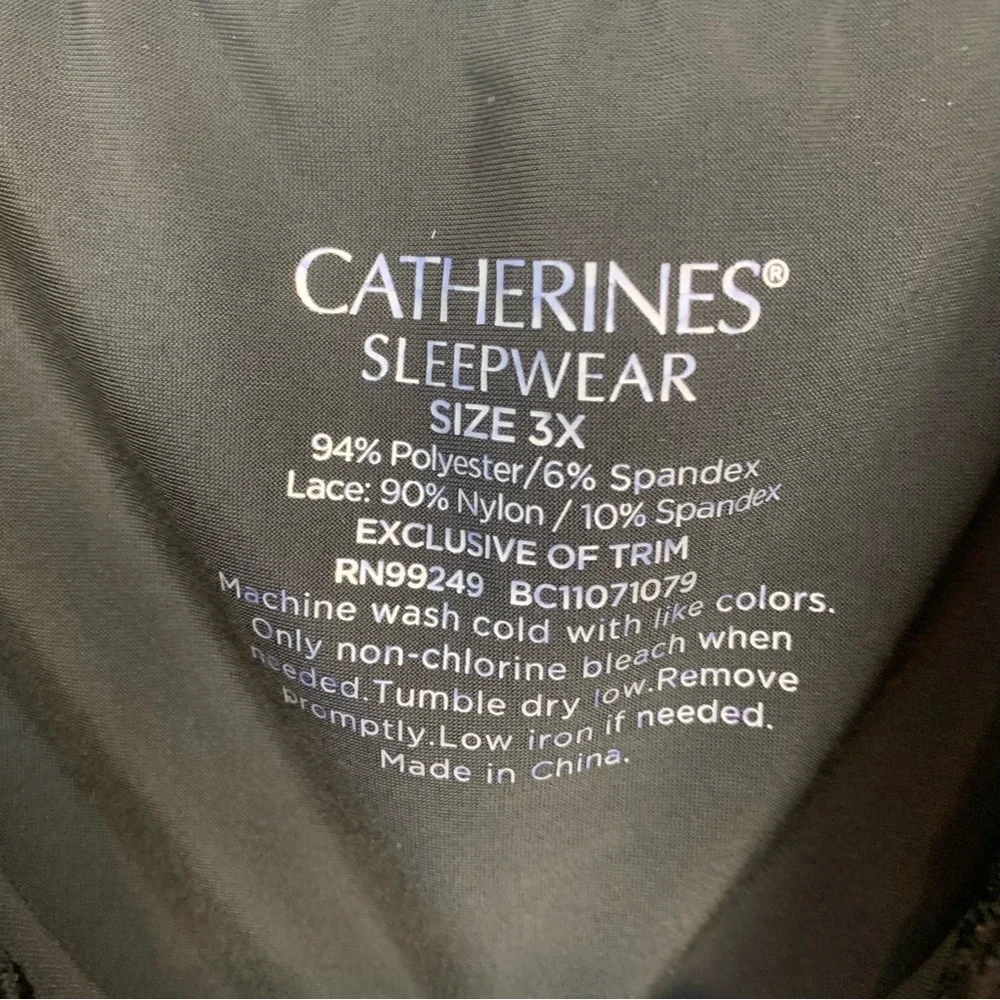 Catherines Sleepwear Chemise Women's Plus Size 3X Black Lace Trim‎